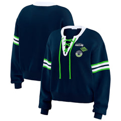 Seattle Seahawks WEAR by Erin Andrews Women's Lace-Up Pullover Sweatshirt Navy
