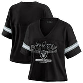 Las Vegas Raiders WEAR by Erin Andrews Women's Color Block Boxy Modest Crop V-Neck T-Shirt Black