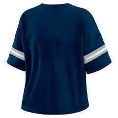 Dallas Cowboys WEAR by Erin Andrews Women's Color Block Boxy Modest Crop V-Neck T-Shirt Navy