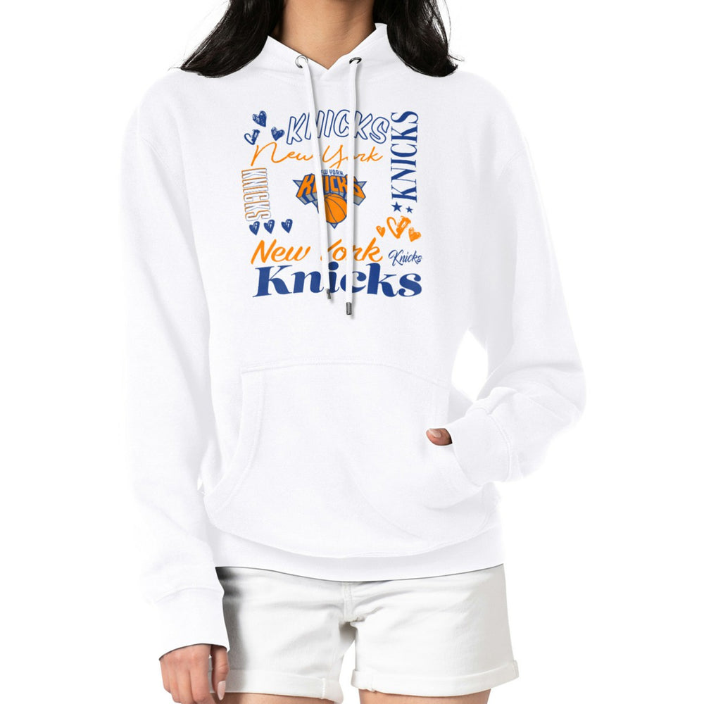 New York Knicks G-III 4Her by Carl Banks Women's Team Collage Graphic Fleece Pullover Hoodie White