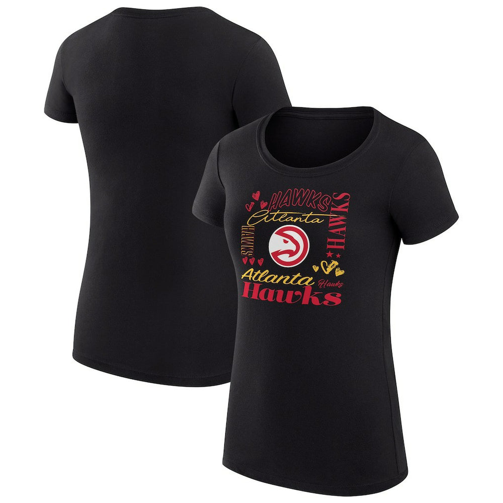 Atlanta Hawks G-III 4Her by Carl Banks Women's Super-Slim Fit Lightweight Team Name Collage Graphic T-Shirt Black