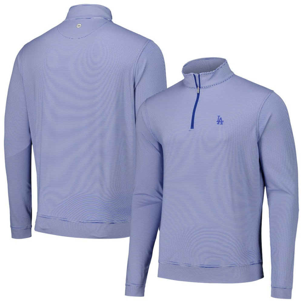 Los Angeles Dodgers Peter Millar Perth Sugar Stripe Performance Quarter-Zip Top - Royal - MLB on Sale