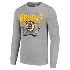 Boston Bruins Starter '80s Inspired Team Logo Long Sleeve T-Shirt - Heather Gray - NHL 201591836
