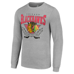 Chicago Blackhawks Starter '80s Inspired Team Logo Long Sleeve T-Shirt - Heather Gray - NHL 201591843