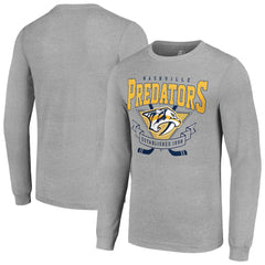 Nashville Predators Starter '80s Inspired Team Logo Long Sleeve T-Shirt - Heather Gray - NHL 201591854