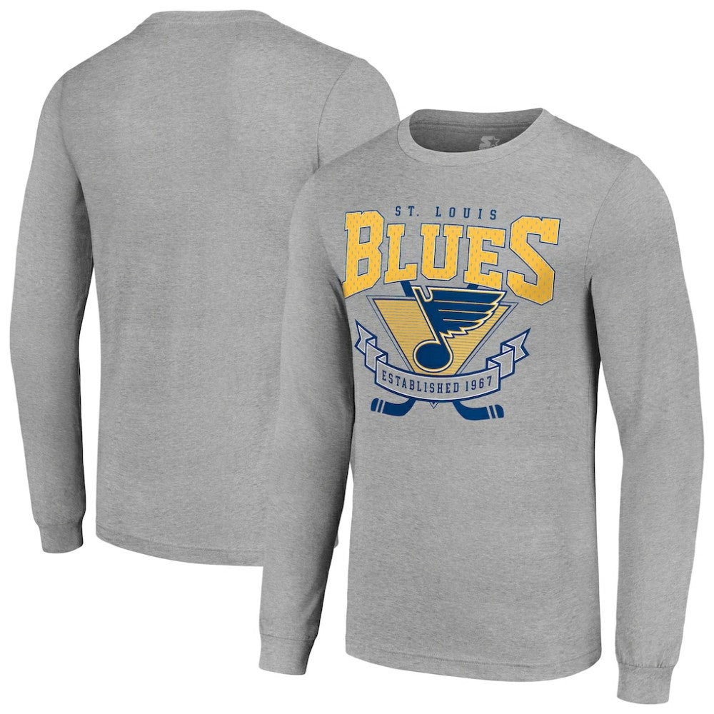 St. Louis Blues Starter '80s Inspired Team Logo Long Sleeve T-Shirt - Heather Gray - NHL 201591862