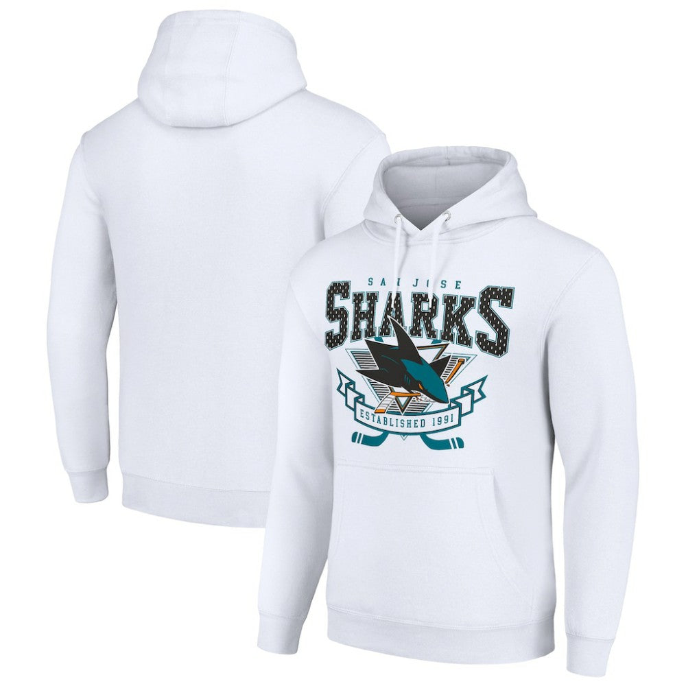 San Jose Sharks Starter Team Logo Graphic Fleece Tri-Blend Pullover Hoodie - White - NHL 201591994