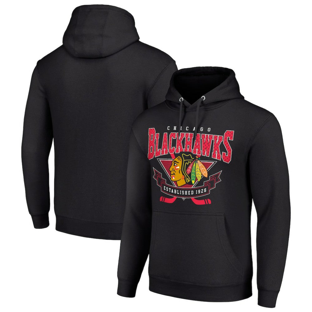 Chicago Blackhawks Starter Team Logo Graphic Fleece Tri-Blend Pullover Hoodie - Black - NHL 201592011