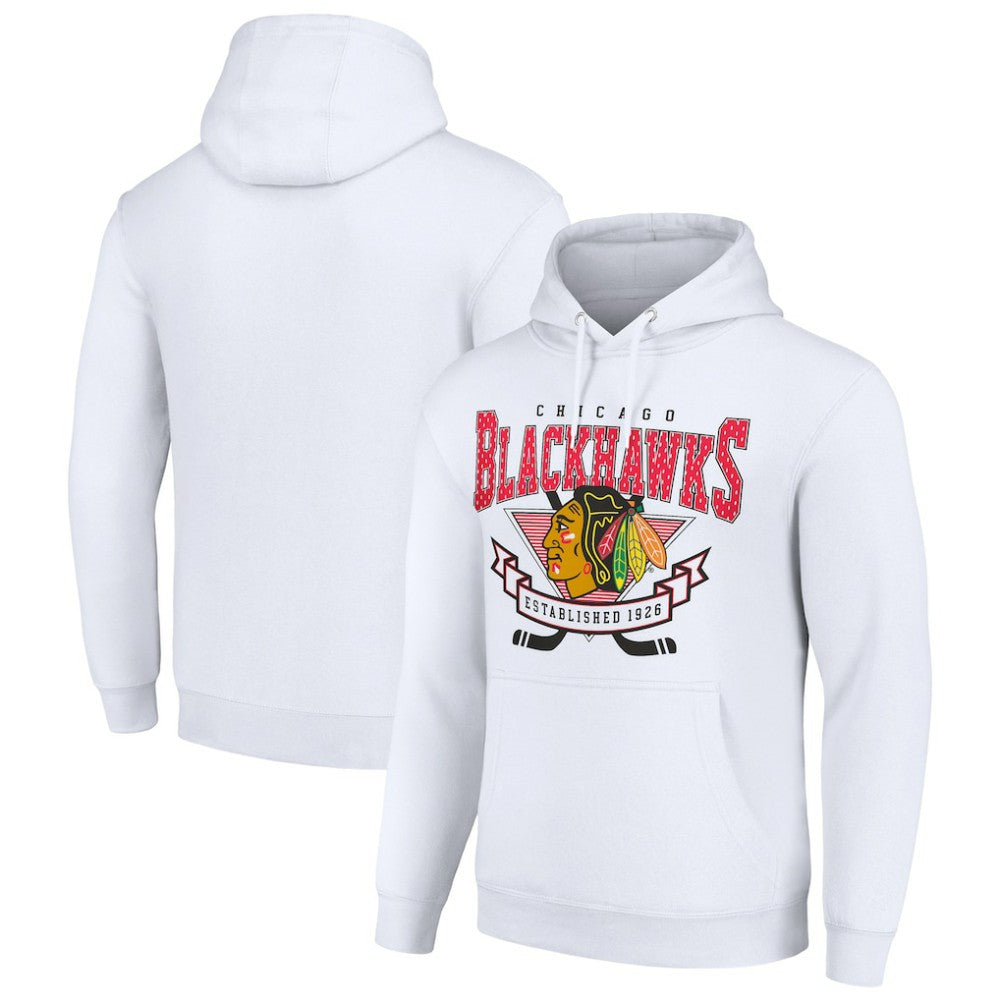 Chicago Blackhawks Starter Team Logo Graphic Fleece Tri-Blend Pullover Hoodie - White - NHL 201592019