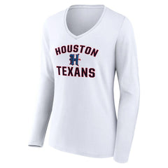 Houston Texans Women's Secondary Logo Victory Arch Long Sleeve V-Neck T-Shirt White