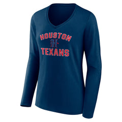 Houston Texans Women's Secondary Logo Victory Arch Long Sleeve V-Neck T-Shirt Navy
