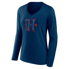 Houston Texans Women's Secondary Logo Long Sleeve V-Neck T-Shirt Navy