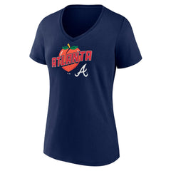 Atlanta Braves Women's Peach V-Neck T-Shirt - Navy - MLB Sale