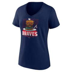 Atlanta Braves Women's Blooper Burger V-Neck T-Shirt - Navy - MLB on Sale
