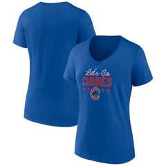 Chicago Cubs Women's Let's Go Cubbies V-Neck T-Shirt - Royal - MLB Discount
