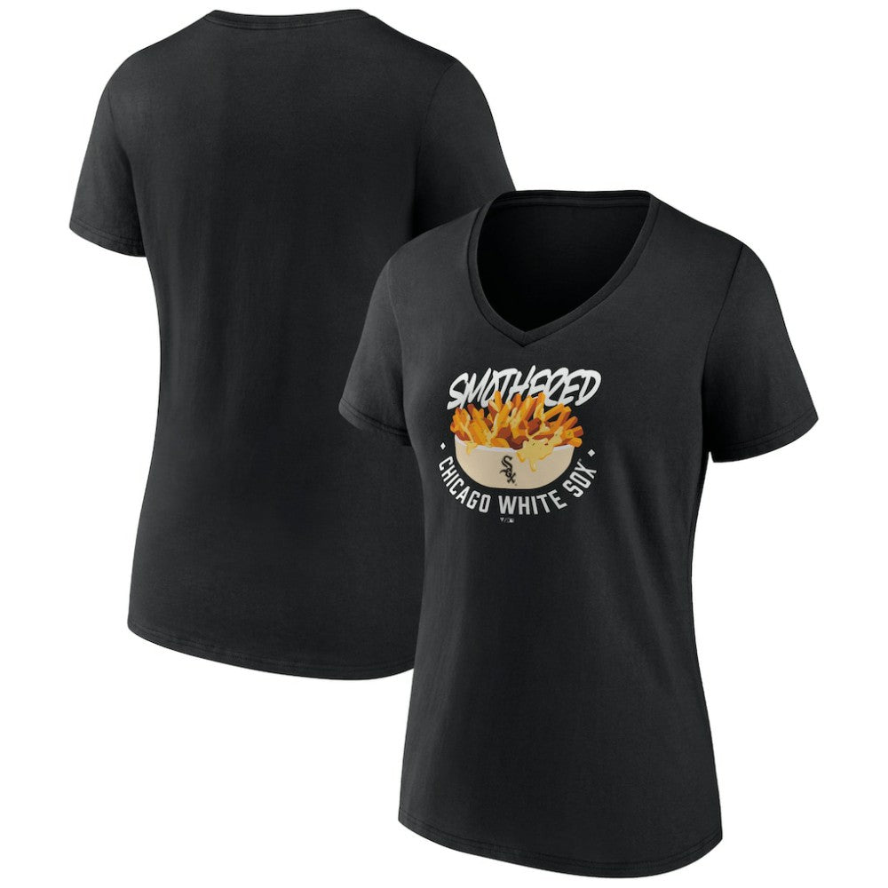 Chicago White Sox Women's Smothered Fries V-Neck T-Shirt - Black - MLB Lifestyle