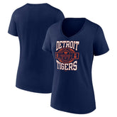 Detroit Tigers Women's Motor City Baseball V-Neck T-Shirt - Navy - MLB Lifestyle