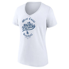 Los Angeles Dodgers Women's West Coast Baseball V-Neck T-Shirt - White - MLB Lifestyle