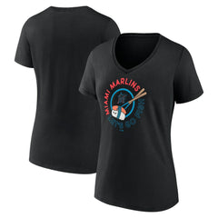 Miami Marlins Women's Let's Go Fish V-Neck T-Shirt - Black - MLB Lifestyle