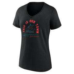 Miami Marlins Women's Our Town V-Neck T-Shirt - Black - MLB Discount