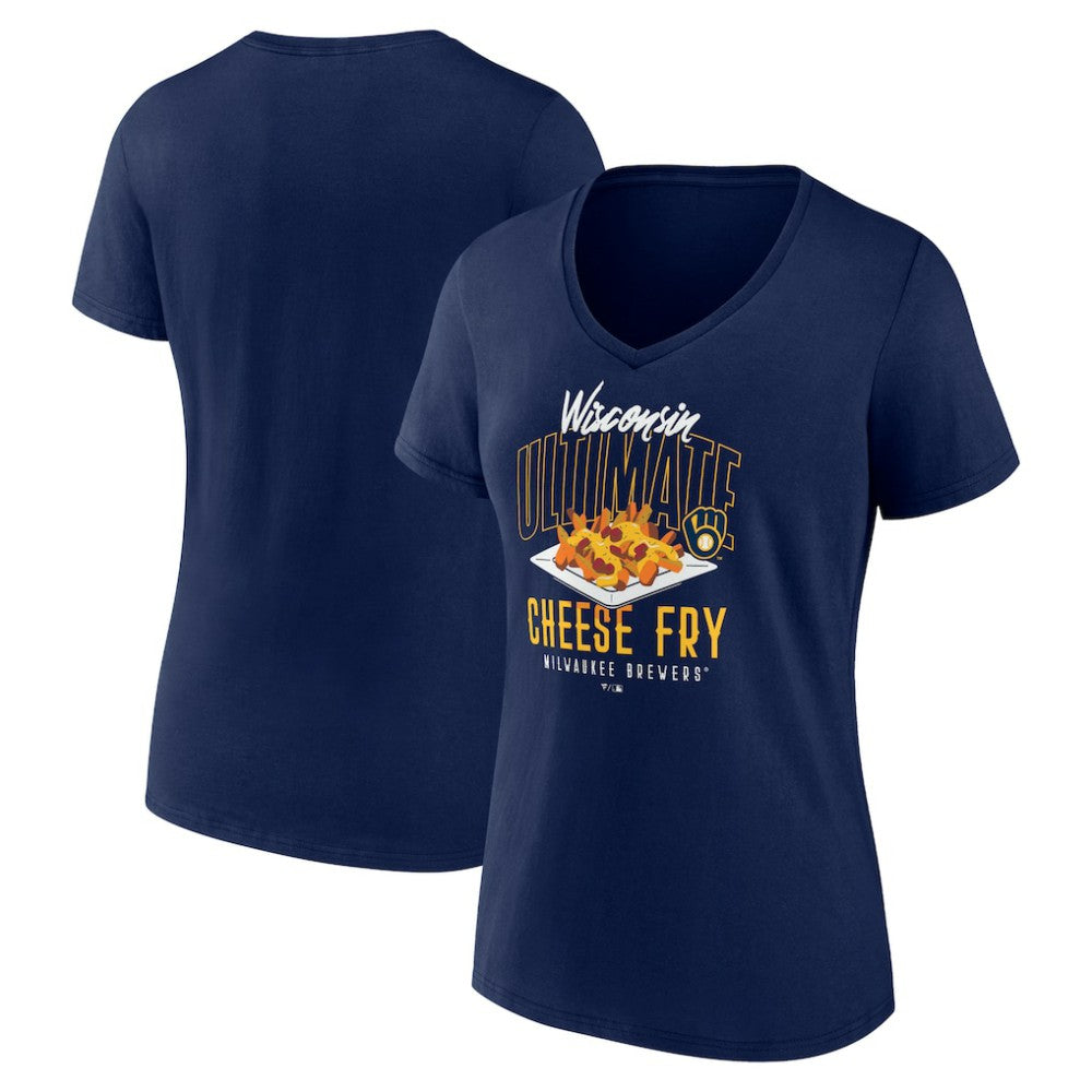 Milwaukee Brewers Women's Cheese Fry V-Neck T-Shirt - Navy - MLB Discount