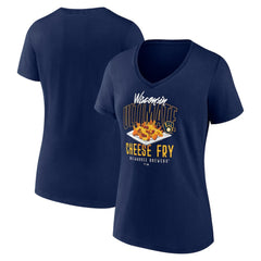 Milwaukee Brewers Women's Cheese Fry V-Neck T-Shirt - Navy - MLB Discount