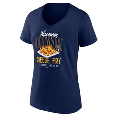Milwaukee Brewers Women's Cheese Fry V-Neck T-Shirt - Navy - MLB Discount