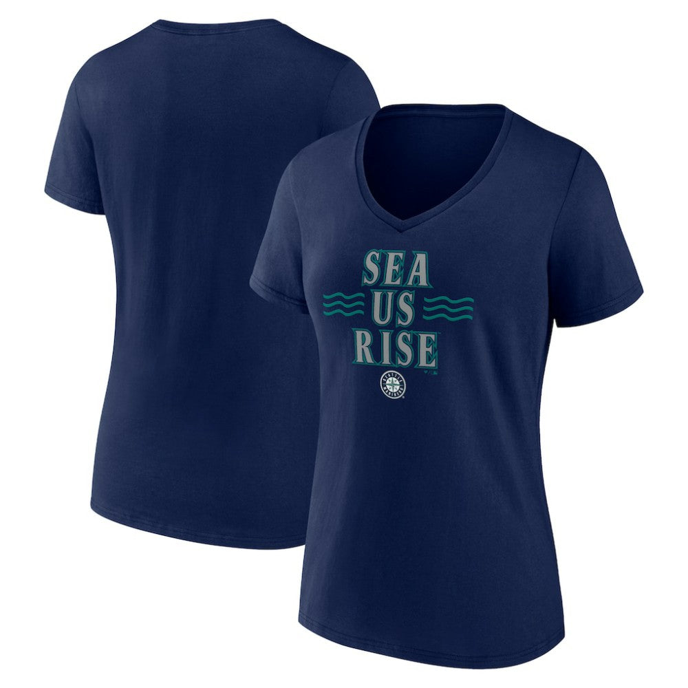 Seattle Mariners Women's Sea Us Rise V-Neck T-Shirt - Navy - MLB Sale