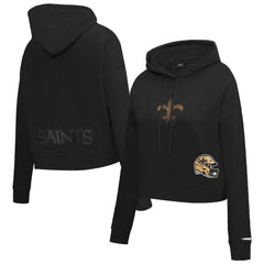 New Orleans Saints Pro Standard Women's Jeweled Cropped Pullover Hoodie Black