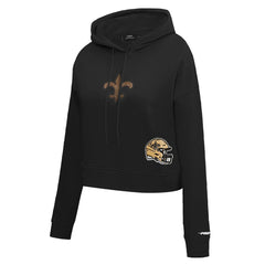 New Orleans Saints Pro Standard Women's Jeweled Cropped Pullover Hoodie Black