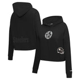 Pittsburgh Steelers Pro Standard Women's Jeweled Cropped Pullover Hoodie Black