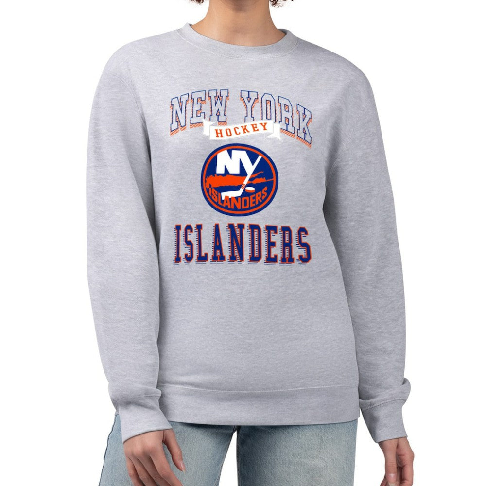 New York Islanders G-III 4Her by Carl Banks Women's Team Logo Tri-Blend Fleece Pullover Sweatshirt - Heather Gray - NHL 201612655