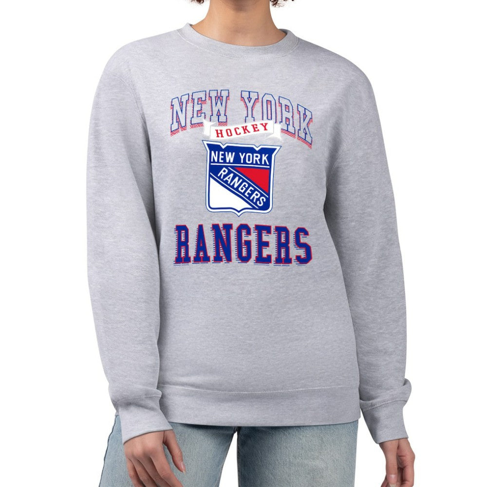 New York Rangers G-III 4Her by Carl Banks Women's Team Logo Tri-Blend Fleece Pullover Sweatshirt - Heather Gray - NHL 201612659