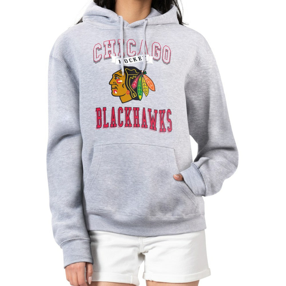 Chicago Blackhawks G-III 4Her by Carl Banks Women's Team Logo Tri-Blend Fleece Pullover Hoodie - Heather Gray - NHL 201612743