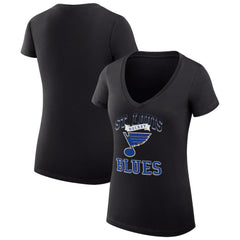 St. Louis Blues G-III 4Her by Carl Banks Women's Super-Slim Fit Lightweight Team Logo Graphic V-Neck T-Shirt - Black - NHL 201612940