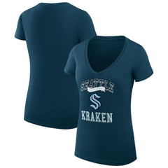 Seattle Kraken G-III 4Her by Carl Banks Women's Super-Slim Fit Lightweight Team Logo Graphic V-Neck T-Shirt - Navy - NHL 201612987