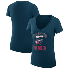 Columbus Blue Jackets G-III 4Her by Carl Banks Women's Super-Slim Fit Lightweight Team Logo Graphic V-Neck T-Shirt - Navy - NHL 201613015