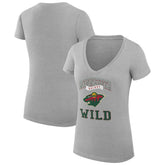 Minnesota Wild G-III 4Her by Carl Banks Women's Super-Slim Fit Lightweight Team Logo Graphic V-Neck T-Shirt - Heather Gray - NHL 201613041