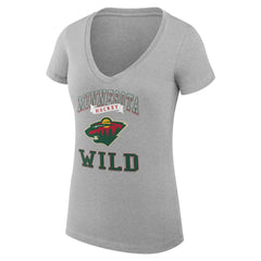 Minnesota Wild G-III 4Her by Carl Banks Women's Super-Slim Fit Lightweight Team Logo Graphic V-Neck T-Shirt - Heather Gray - NHL 201613041