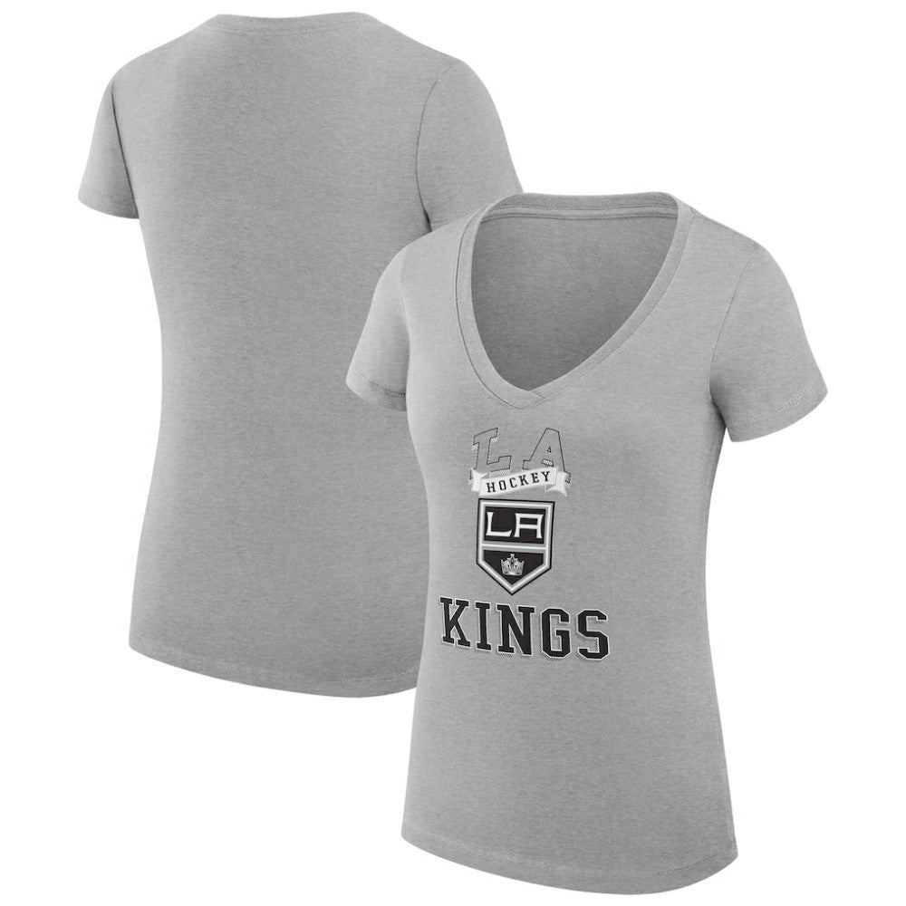 Los Angeles Kings G-III 4Her by Carl Banks Women's Super-Slim Fit Lightweight Team Logo Graphic V-Neck T-Shirt - Heather Gray - NHL 201613048