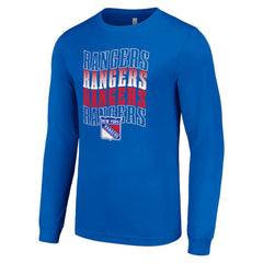 New York Rangers Starter Four Team Name Logo Long Sleeve Graphic T-Shirt - Blue - NHL 201621804