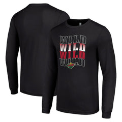 Minnesota Wild Starter Four Team Name Logo Long Sleeve Graphic T-Shirt - Black - NHL 201621845