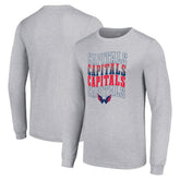 Washington Capitals Starter Four Team Name Logo Long Sleeve Graphic T-Shirt - Heather Gray - NHL 201621846