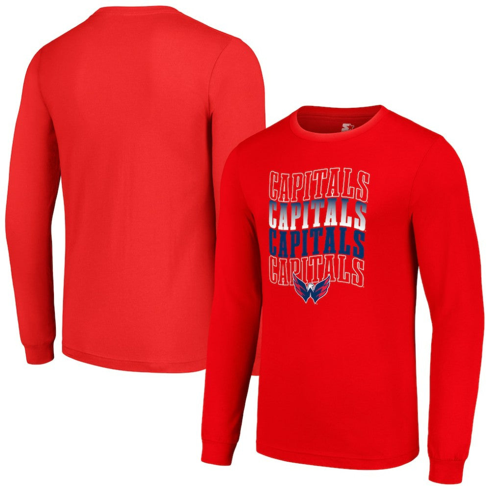 Washington Capitals Starter Four Team Name Logo Long Sleeve Graphic T-Shirt - Red - NHL 201621872