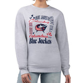 Columbus Blue Jackets G-III 4Her by Carl Banks Women's Collage Graphic Fleece Long Sleeve Pullover Sweatshirt - Heather Gray - NHL 201622749