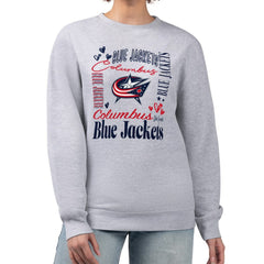 Columbus Blue Jackets G-III 4Her by Carl Banks Women's Collage Graphic Fleece Long Sleeve Pullover Sweatshirt - Heather Gray - NHL 201622749