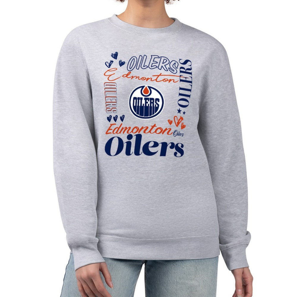 Edmonton Oilers G-III 4Her by Carl Banks Women's Collage Graphic Fleece Long Sleeve Pullover Sweatshirt - Heather Gray - NHL 201622761