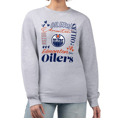 Edmonton Oilers G-III 4Her by Carl Banks Women's Collage Graphic Fleece Long Sleeve Pullover Sweatshirt - Heather Gray - NHL 201622761
