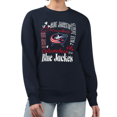 Columbus Blue Jackets G-III 4Her by Carl Banks Women's Collage Graphic Fleece Long Sleeve Pullover Sweatshirt - Navy - NHL 201622790