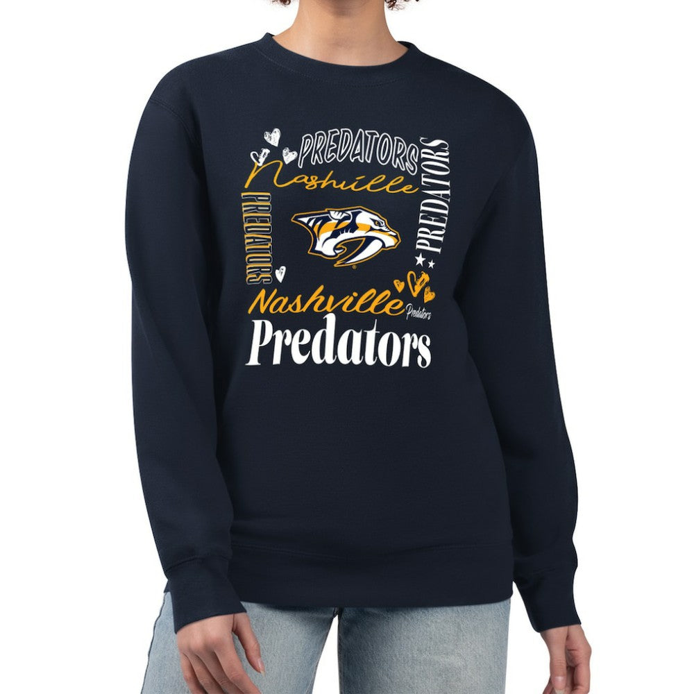Nashville Predators G-III 4Her by Carl Banks Women's Collage Graphic Fleece Long Sleeve Pullover Sweatshirt - Navy - NHL 201622799